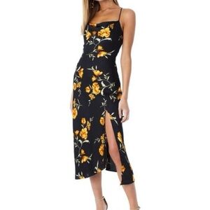 Astr the label Gaia Black Floral Slip Midi Dress Size Small